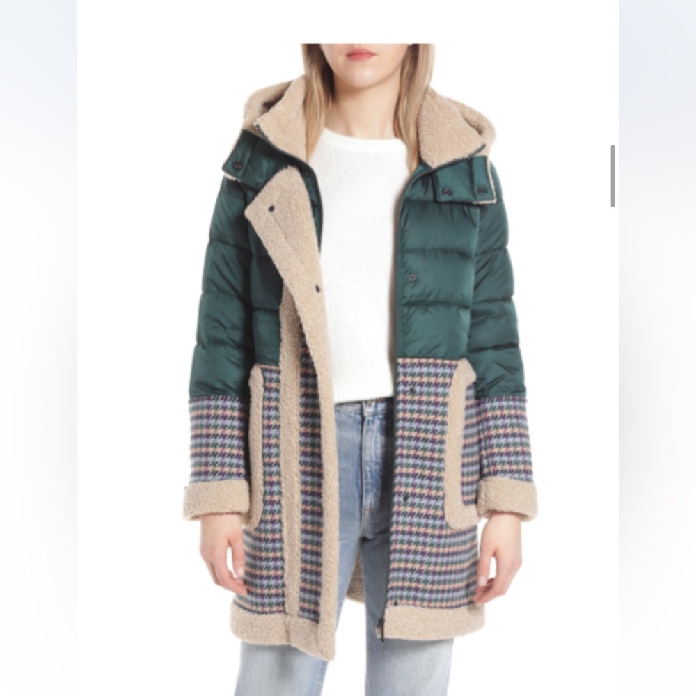 Sam Edelman Puffer Emerald Purple Multi Tweed Coat S